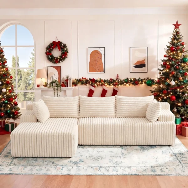 L-Shape Corduroy Sectional Sofa,Cloud