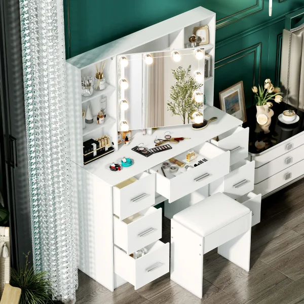 Minimalist natural wood vanity with light-up mirror