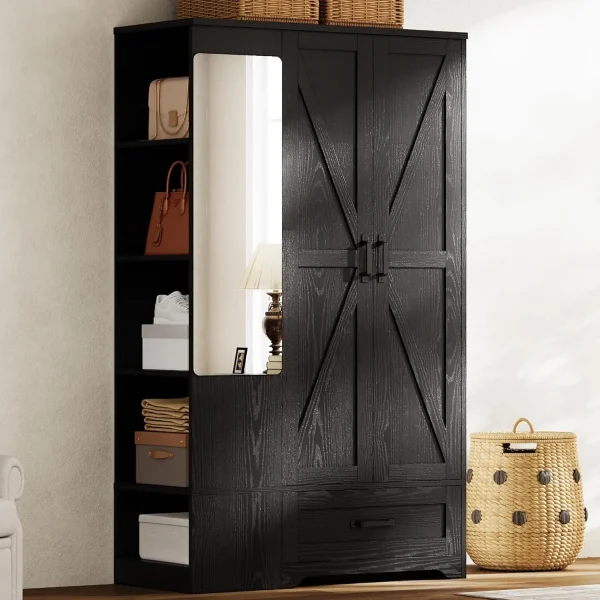 Armoire Wardrobe Closet 70 Inches, Mirror, 2 Doors,