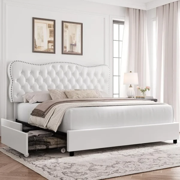 Hostack full bed frame with 4 storage drawers